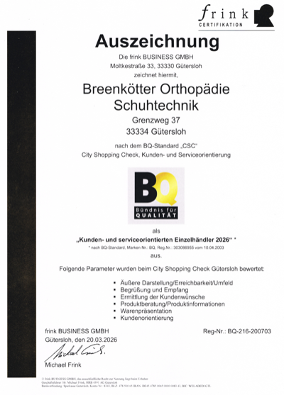 Auszeichnung als Kunden- und serviceorientierter Einzelhändler 2026 – BQ-Standard CSC, frink BUSINESS GMBH